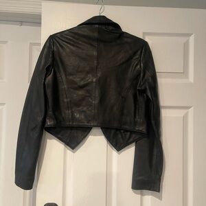 Soft black leather cropped blazer